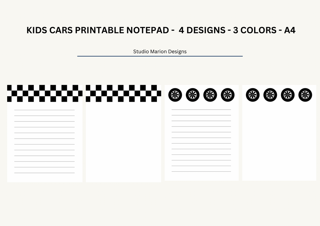 Kids Cars Themed Printable NotePad A4