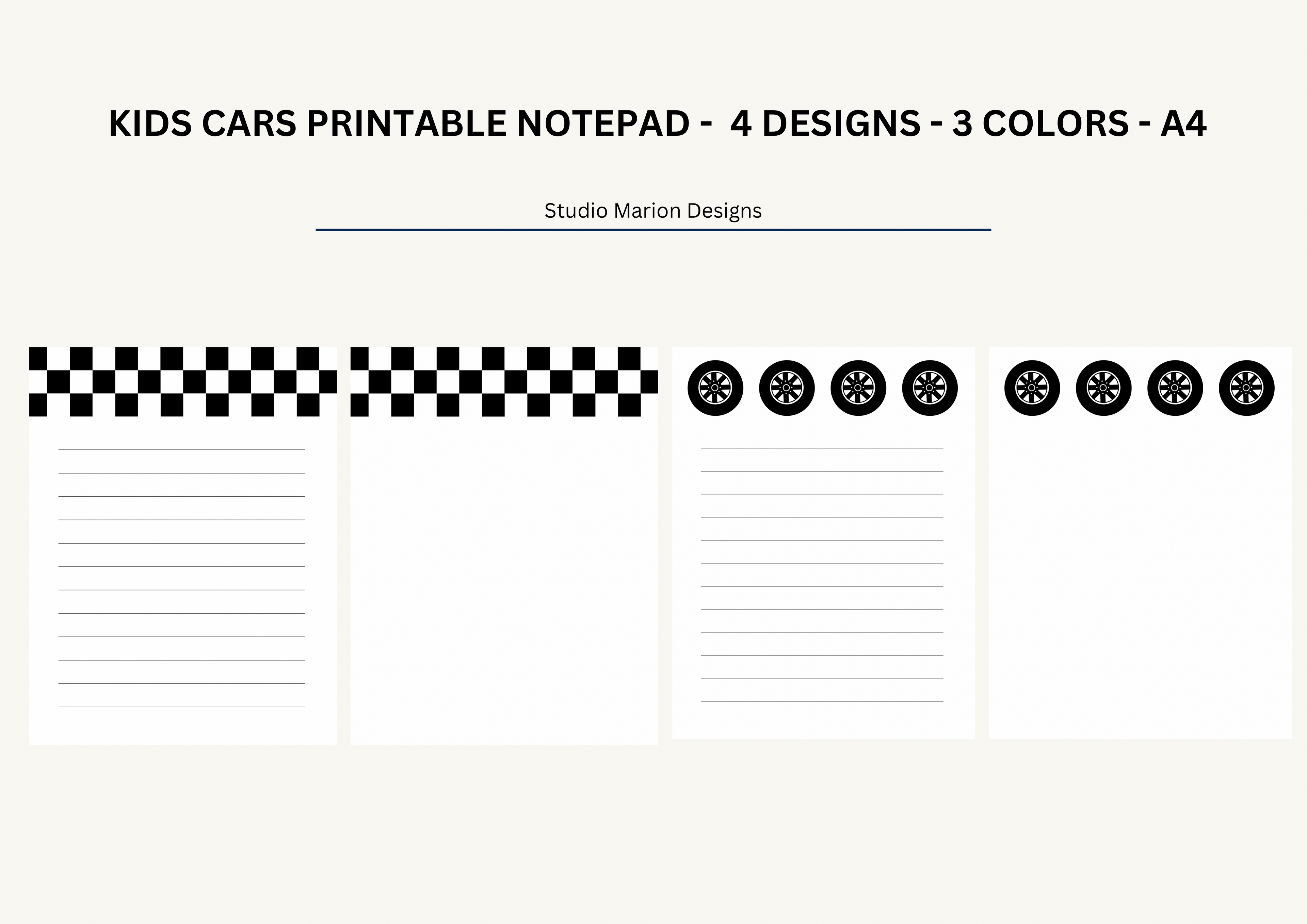 Kids Cars Themed Printable NotePad A4