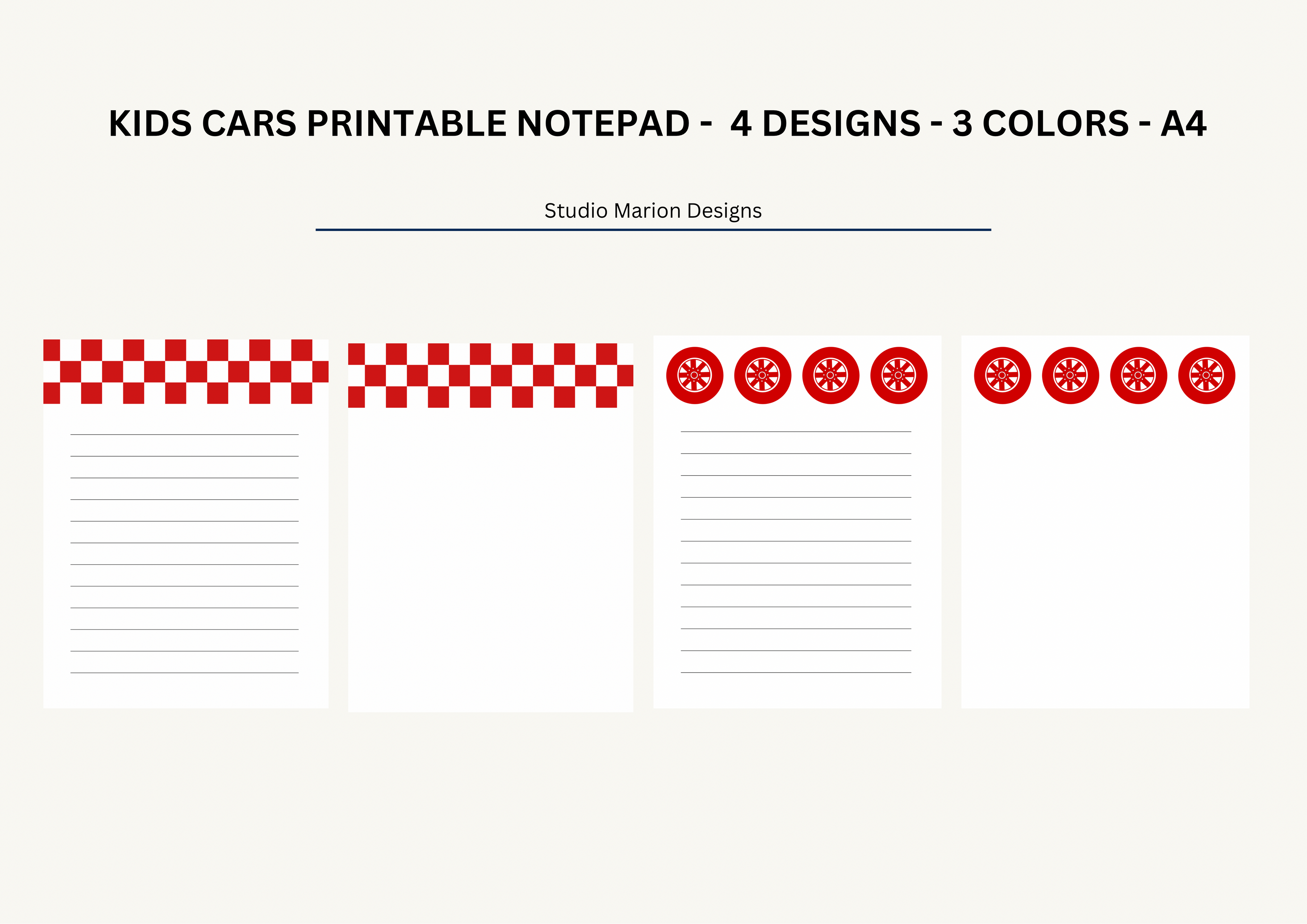Kids Cars Themed Printable NotePad A4