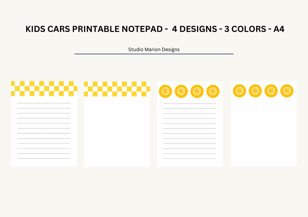 Kids Cars Themed Printable NotePad A4