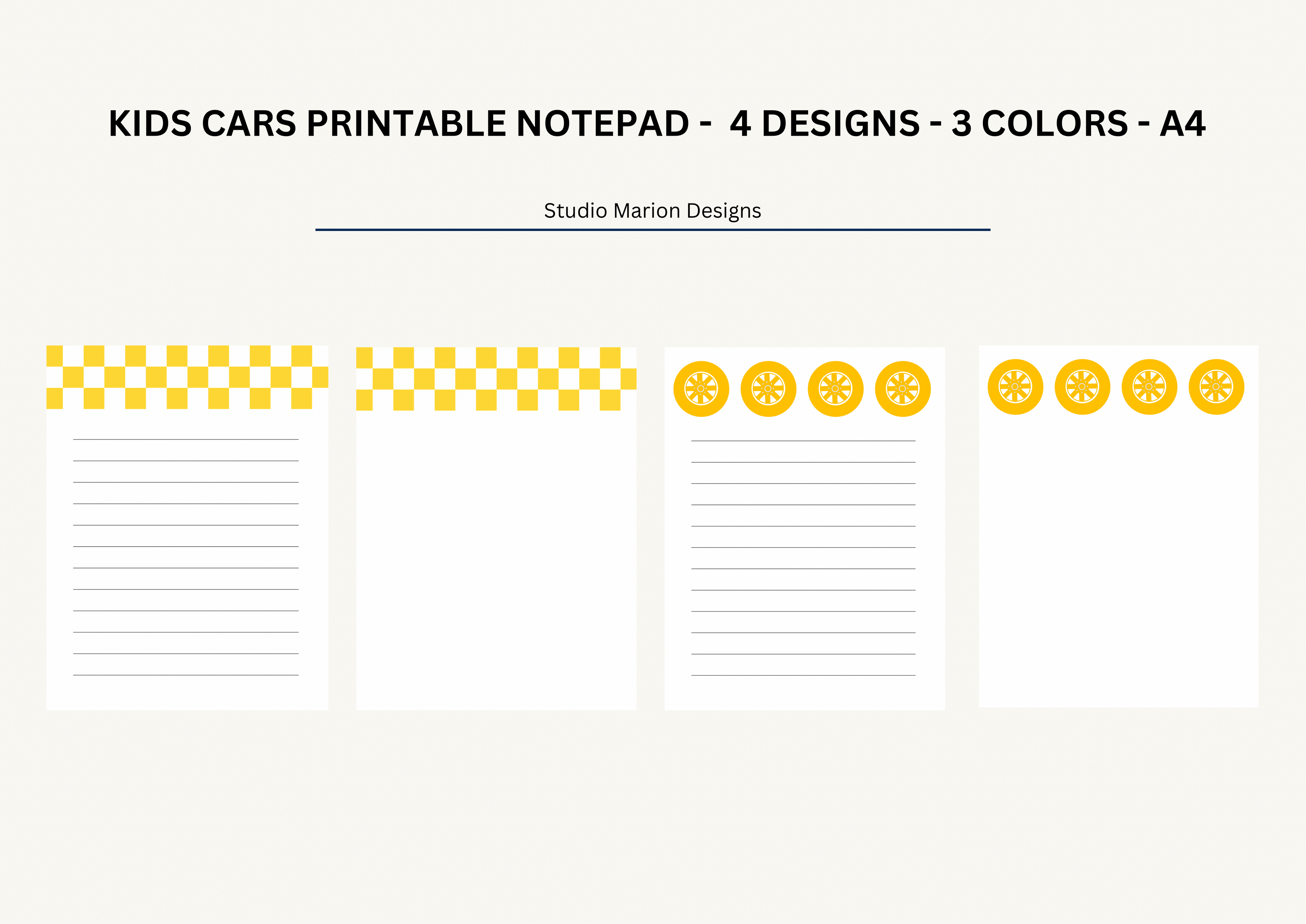 Kids Cars Themed Printable NotePad A4