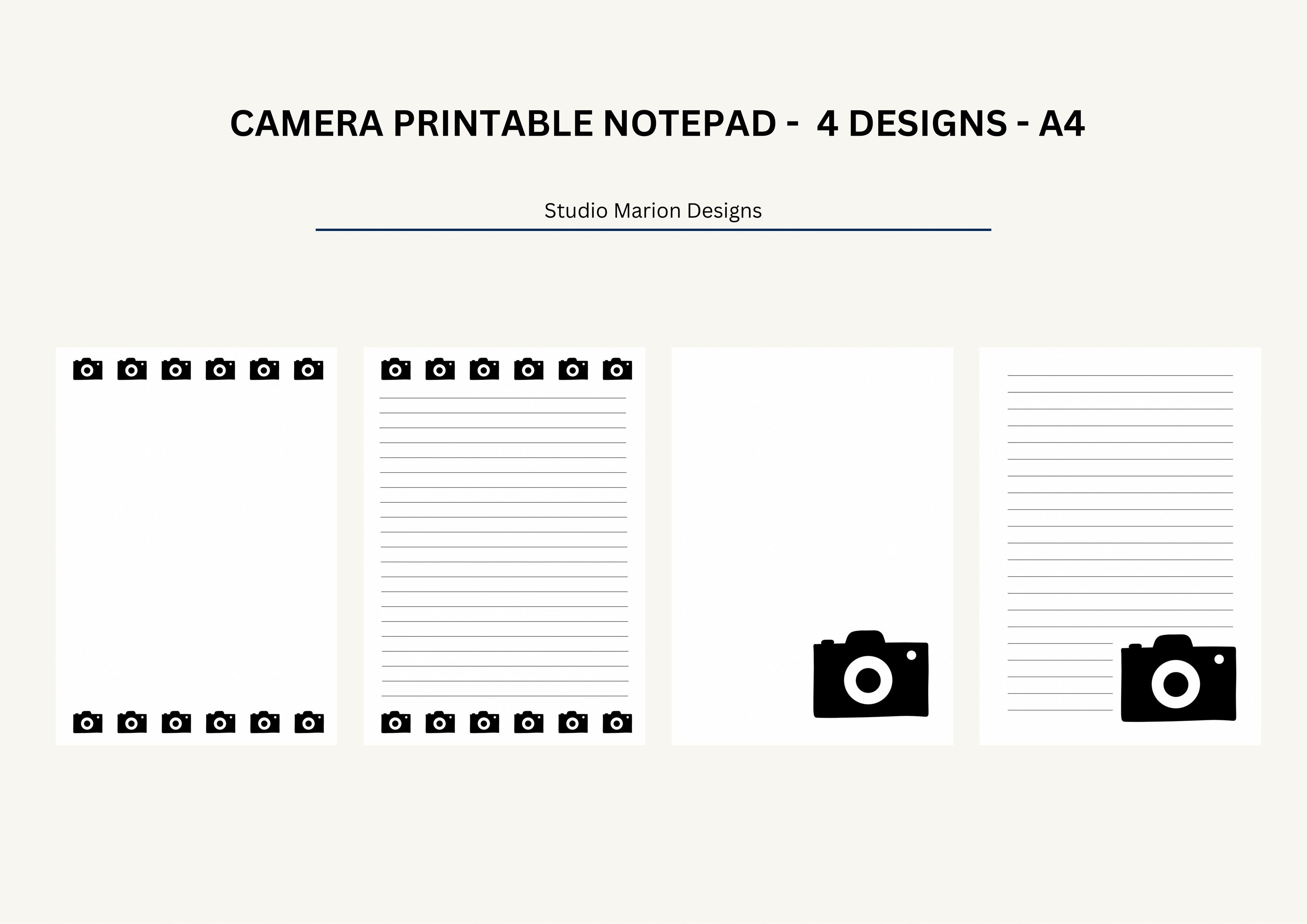 Camera Themed Printable NotePad A4